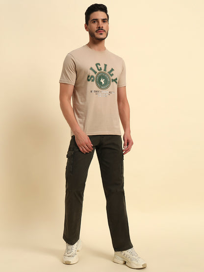 Men's Olive Green Solid Regular Fit Casual Cargo