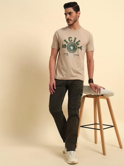 Men's Olive Green Solid Regular Fit Casual Cargo