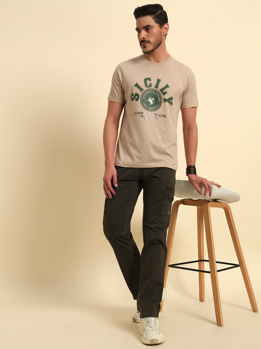 Men's Olive Green Solid Regular Fit Casual Cargo