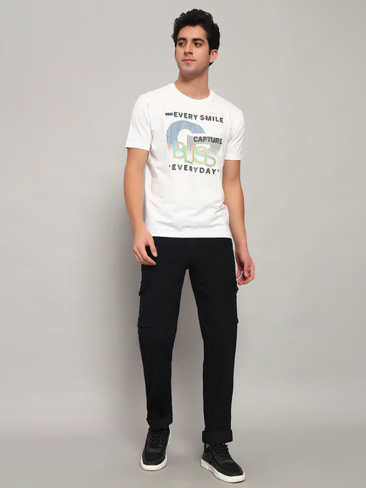 Men's Solid Black Regular Fit Casual Cargo