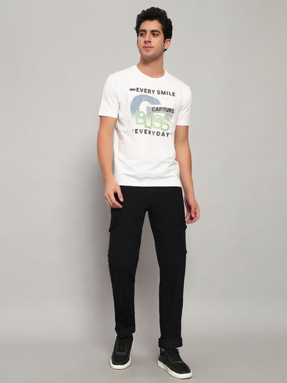 Men's Solid Black Regular Fit Casual Cargo