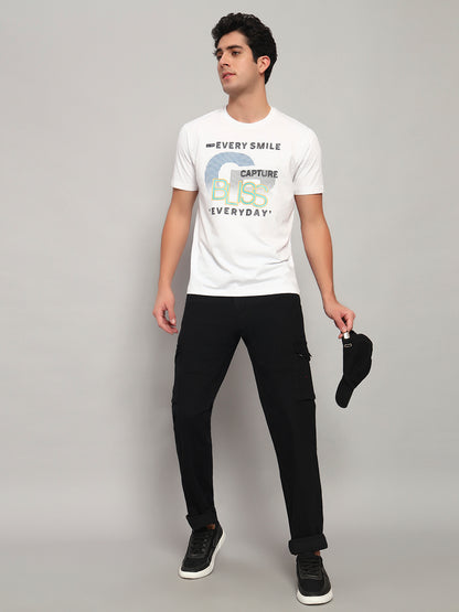 Men's Solid Black Regular Fit Casual Cargo