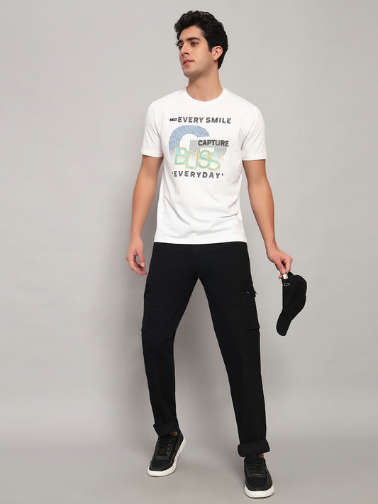 Men's Solid Black Regular Fit Casual Cargo