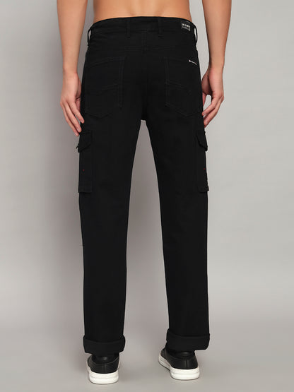 Men's Solid Black Regular Fit Casual Cargo