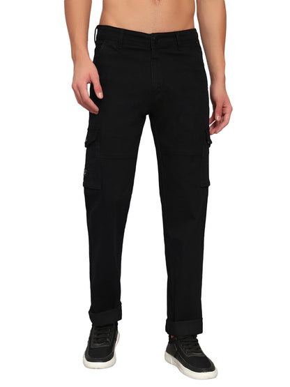Men's Solid Black Regular Fit Casual Cargo