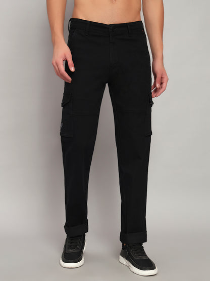 Men's Solid Black Regular Fit Casual Cargo