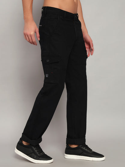 Men's Solid Black Regular Fit Casual Cargo