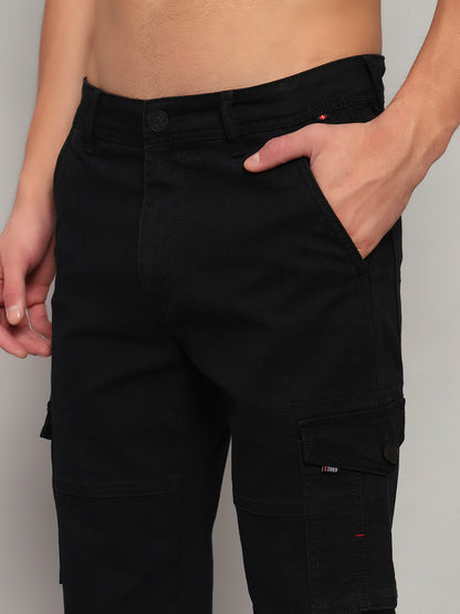 Men's Solid Black Regular Fit Casual Cargo