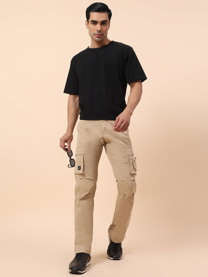 Cargo for Men | Breathable & Soft with Color Fastness Straight Fit Cotton Blend Fabric Solid Pattern Button Closure
