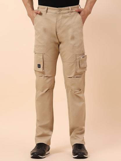 Cargo for Men | Breathable & Soft with Color Fastness Straight Fit Cotton Blend Fabric Solid Pattern Button Closure