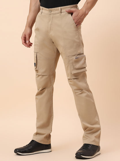 Cargo for Men | Breathable & Soft with Color Fastness Straight Fit Cotton Blend Fabric Solid Pattern Button Closure