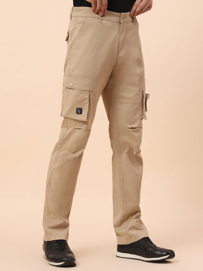 Cargo for Men | Breathable & Soft with Color Fastness Straight Fit Cotton Blend Fabric Solid Pattern Button Closure