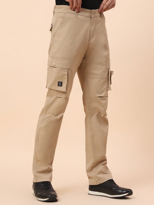 Cargo for Men | Breathable & Soft with Color Fastness Straight Fit Cotton Blend Fabric Solid Pattern Button Closure
