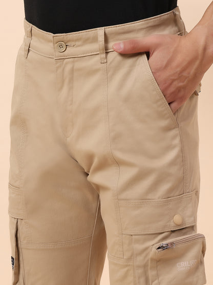 Cargo for Men | Breathable & Soft with Color Fastness Straight Fit Cotton Blend Fabric Solid Pattern Button Closure