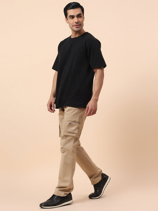 Cargo for Men | Breathable & Soft with Color Fastness Straight Fit Cotton Blend Fabric Solid Pattern Button Closure