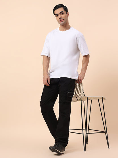 Cargo for Men | Breathable & Soft with Color Fastness Straight Fit Cotton Blend Fabric Solid Pattern Button Closure