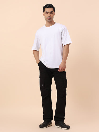 Cargo for Men | Breathable & Soft with Color Fastness Straight Fit Cotton Blend Fabric Solid Pattern Button Closure