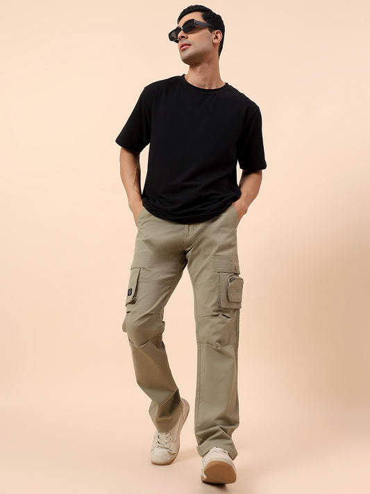 Cargo for Men | Breathable & Soft with Color Fastness Straight Fit Cotton Blend Fabric Solid Pattern Button Closure