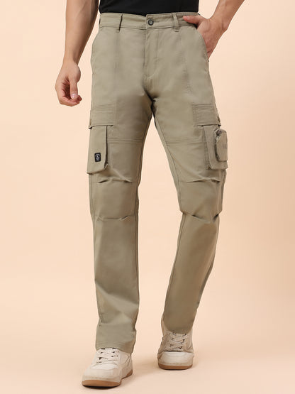 Cargo for Men | Breathable & Soft with Color Fastness Straight Fit Cotton Blend Fabric Solid Pattern Button Closure