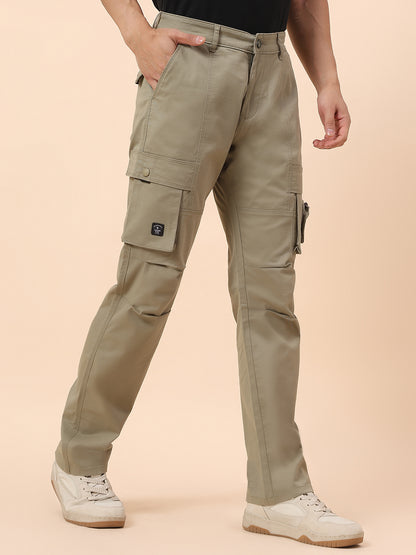 Cargo for Men | Breathable & Soft with Color Fastness Straight Fit Cotton Blend Fabric Solid Pattern Button Closure