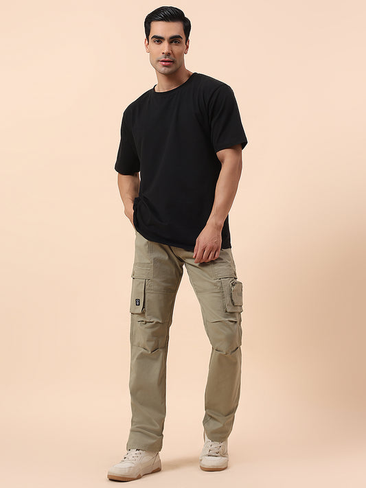 Cargo for Men | Breathable & Soft with Color Fastness Straight Fit Cotton Blend Fabric Solid Pattern Button Closure