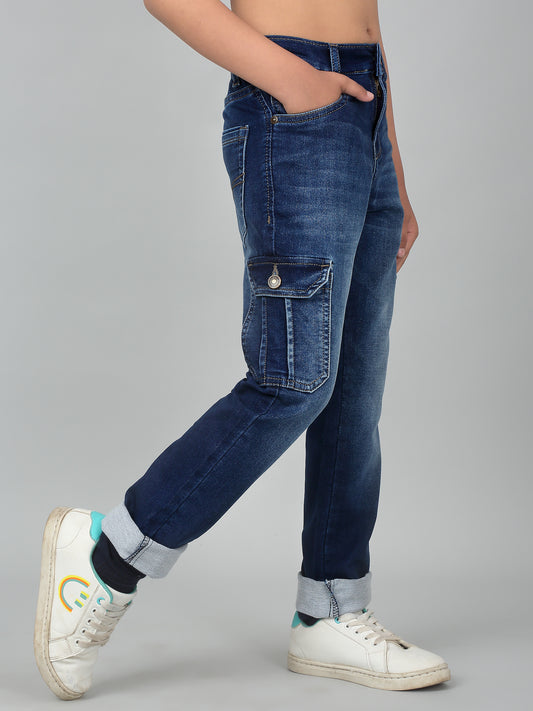 Boy's Dark Blue Solid Denim Jogger