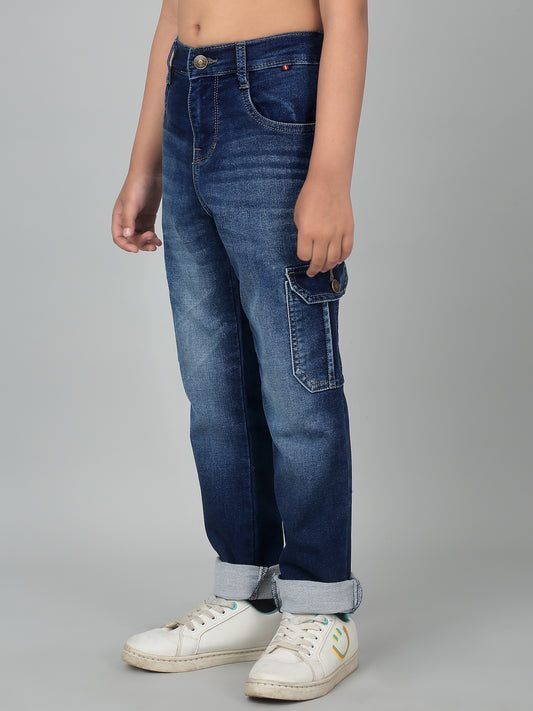 Boy's Dark Blue Solid Denim Jogger