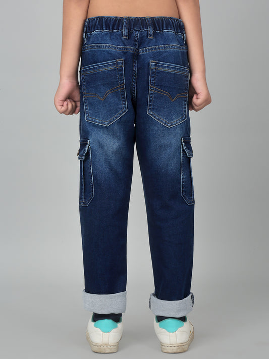 Boy's Dark Blue Solid Denim Jogger