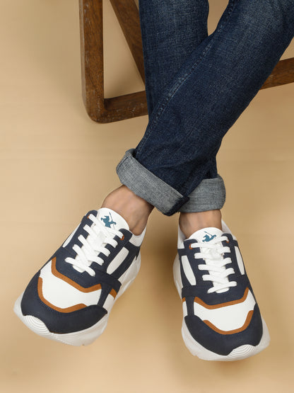 Men's White Color Block Lace-Up Casual Sneakers