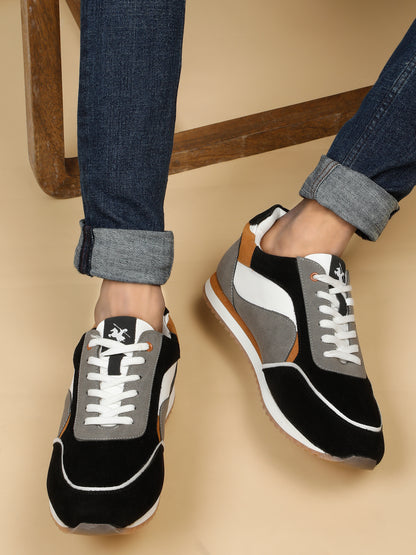 Men's Grey Color Block Lace-Up Casual Sneakers