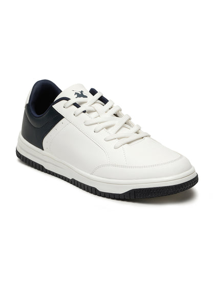 Men's White Color Block Lace-Up Casual Sneakers