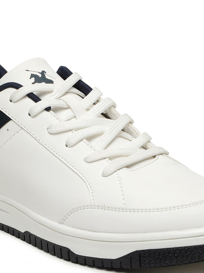 Men's White Color Block Lace-Up Casual Sneakers