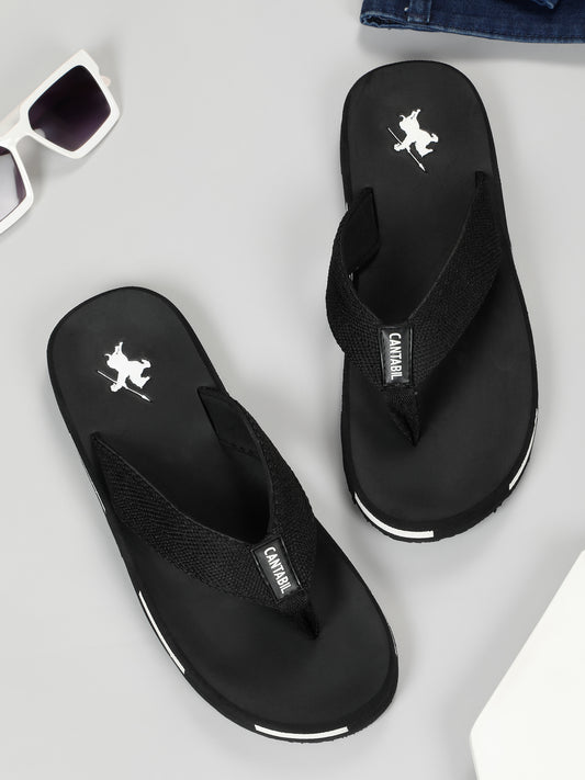 Men's Black Solid Casual Flip-Flops Slippers