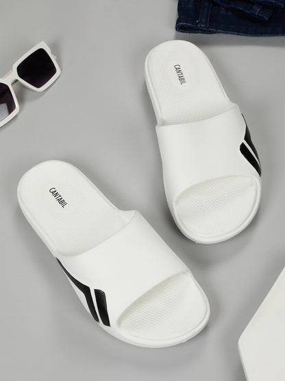 Men's White Solid Casual Slider Slippers