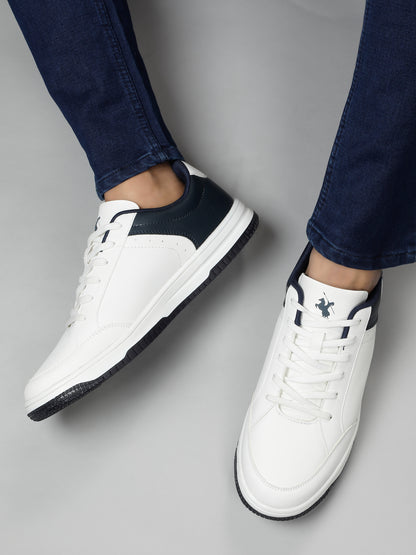 Men's White Color Block Lace-Up Casual Sneakers