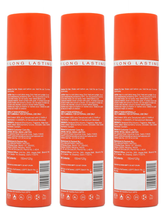 Unisex Fiery Glaze - Orange Deodrant - Pack of 3 ( 150 ml each )