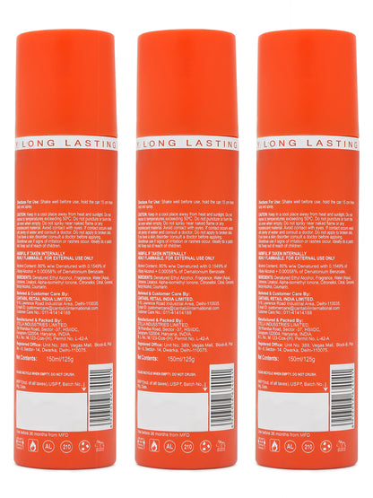 Unisex Fiery Glaze - Orange Deodrant - Pack of 3 ( 150 ml each )