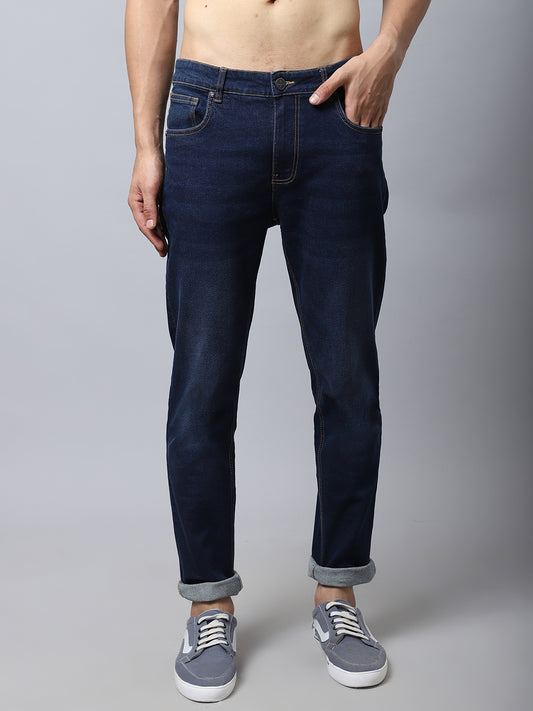 Denim Jeans for Men l Breathable & Soft with Color Fastness Ultra Narrow Fit Cotton Fabric Solid Pattern Button Closure