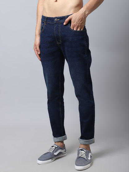 Denim Jeans for Men l Breathable & Soft with Color Fastness Ultra Narrow Fit Cotton Fabric Solid Pattern Button Closure