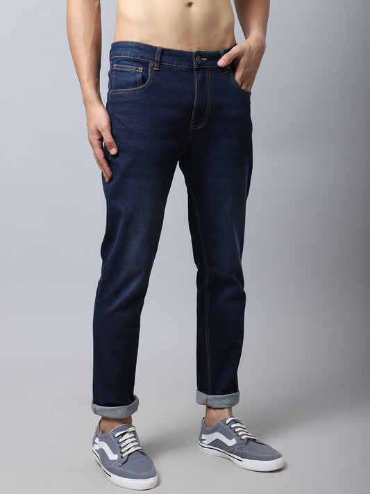 Denim Jeans for Men l Breathable & Soft with Color Fastness Ultra Narrow Fit Cotton Fabric Solid Pattern Button Closure