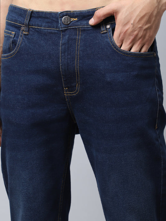 Denim Jeans for Men l Breathable & Soft with Color Fastness Ultra Narrow Fit Cotton Fabric Solid Pattern Button Closure