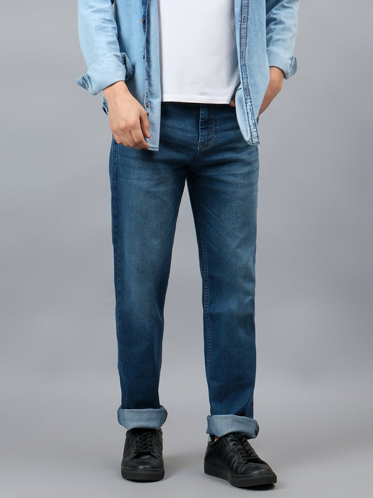 Denim Jeans for Men l Breathable & Soft with Color Fastness Ultra Narrow Fit Cotton Fabric Solid Pattern Button Closure