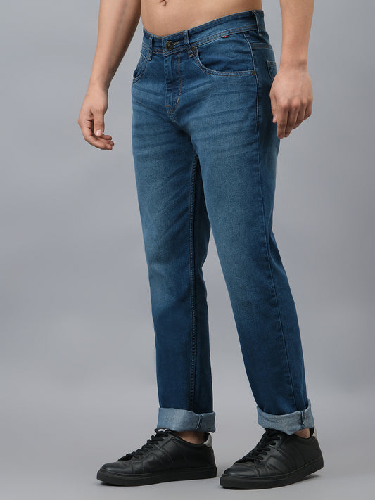 Denim Jeans for Men l Breathable & Soft with Color Fastness Ultra Narrow Fit Cotton Fabric Solid Pattern Button Closure