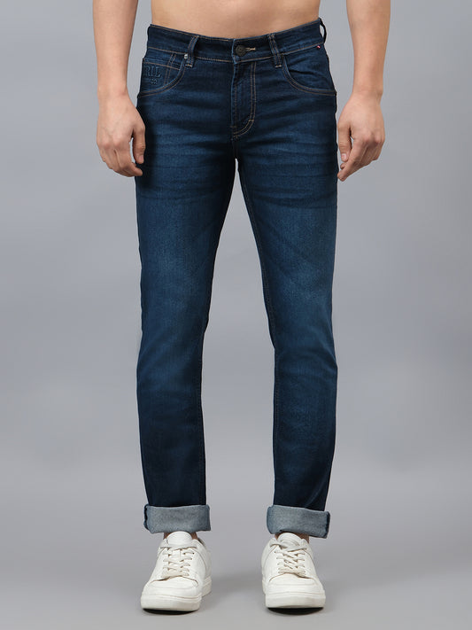 Denim Jeans for Men l Breathable & Soft with Color Fastness Ultra Narrow Fit Cotton Fabric Solid Pattern Button Closure