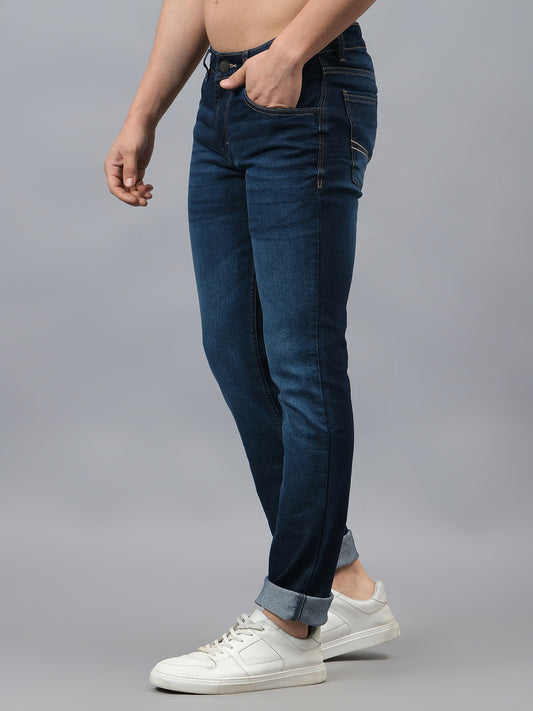 Denim Jeans for Men l Breathable & Soft with Color Fastness Ultra Narrow Fit Cotton Fabric Solid Pattern Button Closure