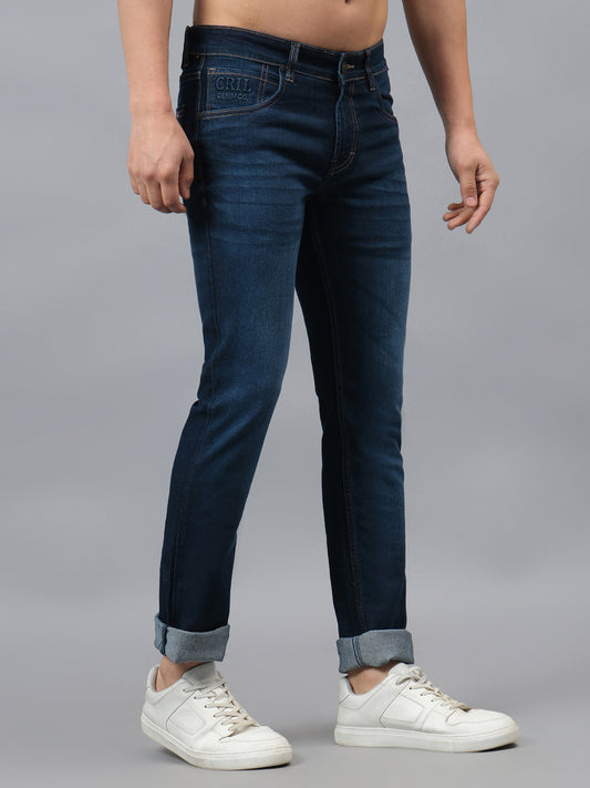 Denim Jeans for Men l Breathable & Soft with Color Fastness Ultra Narrow Fit Cotton Fabric Solid Pattern Button Closure