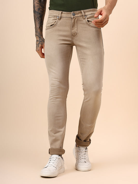 Denim Jeans for Men l Breathable & Soft with Color Fastness Ultra Narrow Fit Cotton Fabric Solid Pattern Button Closure