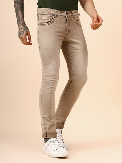 Denim Jeans for Men l Breathable & Soft with Color Fastness Ultra Narrow Fit Cotton Fabric Solid Pattern Button Closure