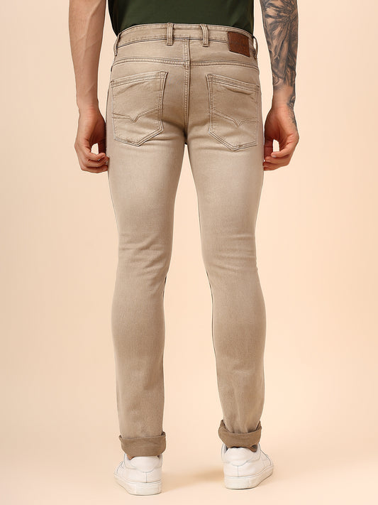 Denim Jeans for Men l Breathable & Soft with Color Fastness Ultra Narrow Fit Cotton Fabric Solid Pattern Button Closure