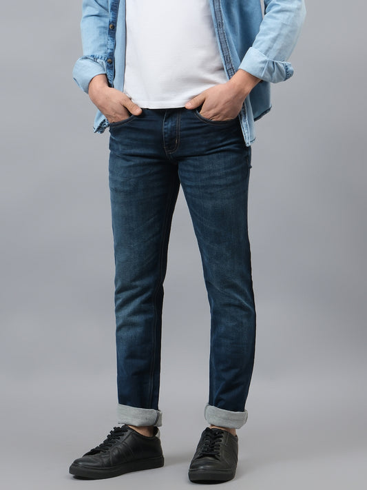 Denim Jeans for Men l Breathable & Soft with Color Fastness Ultra Narrow Fit Cotton Fabric Solid Pattern Button Closure